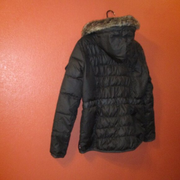 Tommy Hilfiger Woman Medium Black Red Brown Full Zip Faux Fur Hooded Coat - Picture 7 of 10